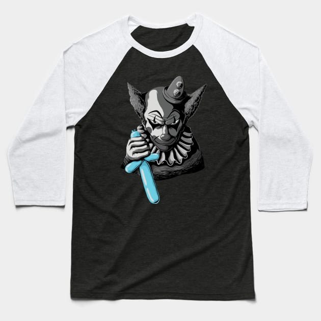 Clowns Are Evil - Black and White (and Blue) Baseball T-Shirt by WanderingBert
